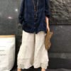 Crew Neck Long Sleeve Plaid Blouse - Image 9