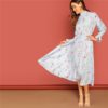 Floral Print Spring Autumn Boho Solid Dress - Image 3