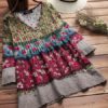 Floral Print Patchwork 3/4 Sleeve Blouse