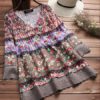 Floral Print Patchwork 3/4 Sleeve Blouse - Image 3
