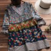 Floral Print Patchwork 3/4 Sleeve Blouse - Image 5