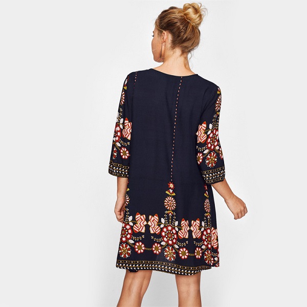 Flower Print Flowy Autumn Boho Casual Fall Dress - Image 2