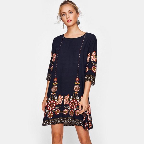 Flower Print Flowy Autumn Boho Casual Fall Dress - Image 5