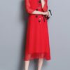 Folk Style Floral Embroidery Silk Dress - Image 3
