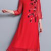 Folk Style Floral Embroidery Silk Dress - Image 9