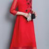 Folk Style Floral Embroidery Silk Dress - Image 7