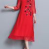 Folk Style Floral Embroidery Silk Dress - Image 6