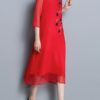 Folk Style Floral Embroidery Silk Dress - Image 5
