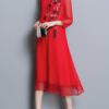 Folk Style Floral Embroidery Silk Dress - Image 4