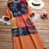 Folk Style Print Patchwork Dresses