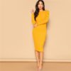 Ginger Office Lady Snap Button Side Rib-knit Fitted Bodycon Pencil Dress