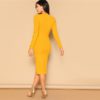Ginger Office Lady Snap Button Side Rib-knit Fitted Bodycon Pencil Dress - Image 3