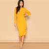 Ginger Office Lady Snap Button Side Rib-knit Fitted Bodycon Pencil Dress - Image 4