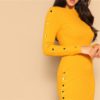 Ginger Office Lady Snap Button Side Rib-knit Fitted Bodycon Pencil Dress - Image 5