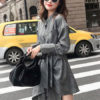 Grey Shirt Dress Stand Collar Pockets Mini Dress - Image 4