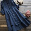 Irregular Hem Long Sleeve Button Blouse - Image 3