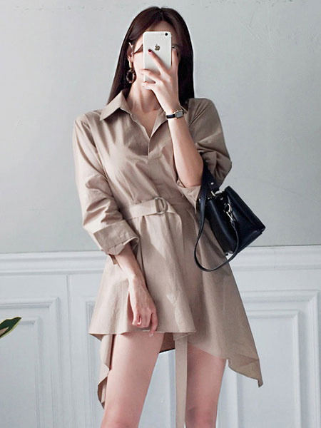 Irregular Shirt Dress Tie Waist Mini Dress