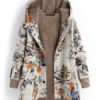 Leaves Print Hooded Vintage Coat - Image 4