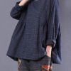 Long Sleeve Crewneck Plaid Loose Blouse - Image 2