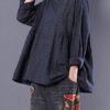 Long Sleeve Crewneck Plaid Loose Blouse - Image 3