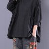 Long Sleeve Crewneck Plaid Loose Blouse - Image 5