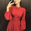 Long Sleeve Shirt Dress Pleated Swing Dress