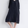 Loose V-Neck 3/4 Sleeve Dress with Pockets