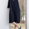 Loose V-Neck 3/4 Sleeve Dress with Pockets - Image 2