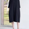 Loose V-Neck 3/4 Sleeve Dress with Pockets - Image 3