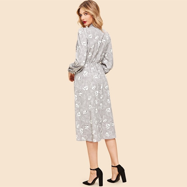 Vintage Grey Flared Minimalist Solid Elegant Dresses - Image 3