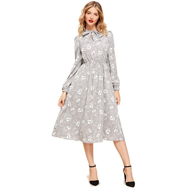 Vintage Grey Flared Minimalist Solid Elegant Dresses - Image 5