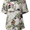 Patchwork Short Sleeve Rayon Blouses - Image 3