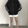 Side Striped Zipper Stand Baseball Jacket - Image 5