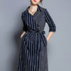 Striped Shirt Dress Buttons Irregular Midi Dress