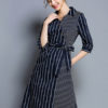 Striped Shirt Dress Buttons Irregular Midi Dress - Image 2