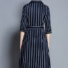 Striped Shirt Dress Buttons Irregular Midi Dress - Image 4
