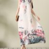 Vintage Print Layered Sleeveless O-neck Maxi Dresses