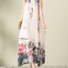Vintage Print Layered Sleeveless O-neck Maxi Dresses - Image 3