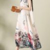 Vintage Print Layered Sleeveless O-neck Maxi Dresses - Image 5