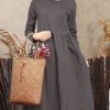 Vintage Women Crew Neck Mid Long Dress