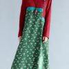 Vintage Women Long Sleeve Floral Printed Stitching Waist Hem Split Dress