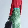 Vintage Women Long Sleeve Floral Printed Stitching Waist Hem Split Dress - Image 5