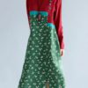 Vintage Women Long Sleeve Floral Printed Stitching Waist Hem Split Dress - Image 8