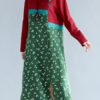Vintage Women Long Sleeve Floral Printed Stitching Waist Hem Split Dress - Image 6