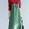 Vintage Women Long Sleeve Floral Printed Stitching Waist Hem Split Dress - Image 3