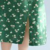 Vintage Women Long Sleeve Floral Printed Stitching Waist Hem Split Dress - Image 4