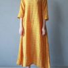 Vintage Women O-neck Half Sleeve Solid Maxi Dress - Image 3