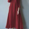 Vintage Women O-neck Half Sleeve Solid Maxi Dress - Image 4
