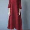 Vintage Women O-neck Half Sleeve Solid Maxi Dress - Image 5