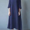 Vintage Women O-neck Half Sleeve Solid Maxi Dress - Image 7
